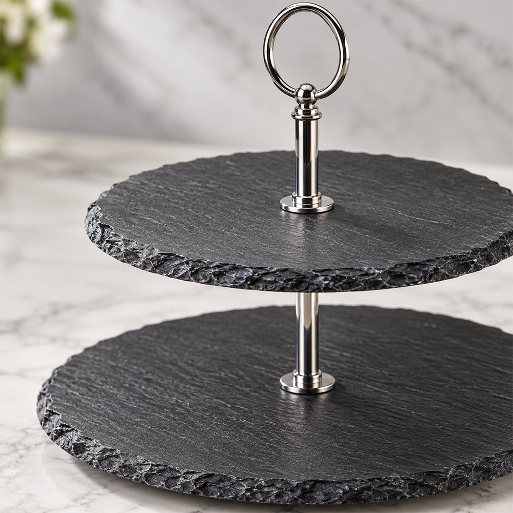 2-Tier Black Stoneware Cake & Dessert Stand - 25cm