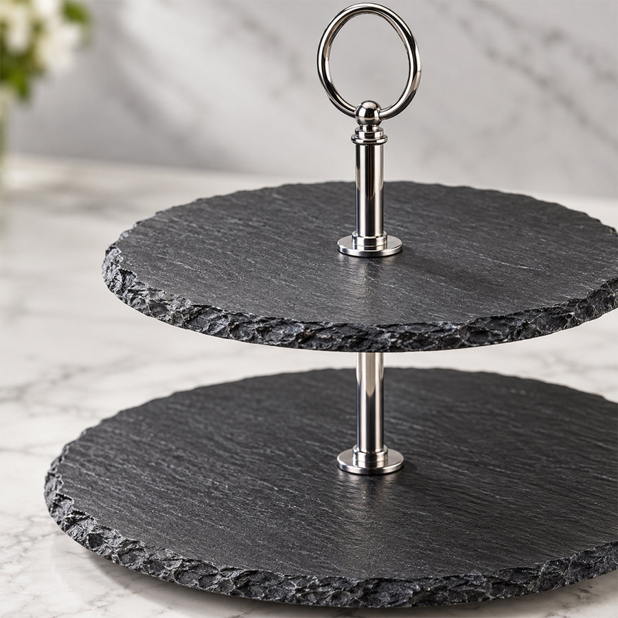 2-Tier Black Stoneware Cake & Dessert Stand - 25cm