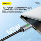 FONENG 1.2m Metal Head Green Light Braided Charging Cable