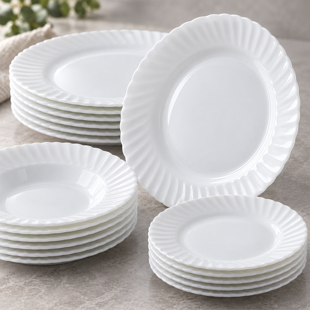 18-Piece White Opal Glass Dinnerware Set