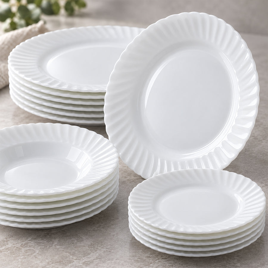 18-Piece White Opal Glass Dinnerware Set