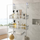 2-Tier Aluminium Hanging Shower Shelf with Soap Tray & Hooks - Silver