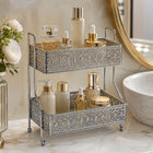 2-Tier Decorative Iron Storage Rack for Bathroom, Kitchen & Vanity - Silver