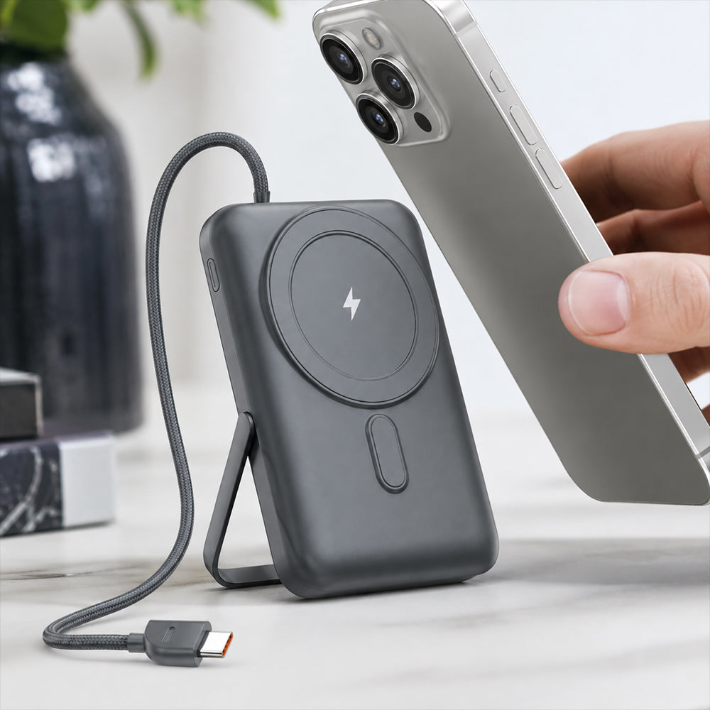 FONENG 10000mAh 22.5W Magnetic Wireless Power Bank with Built-In Cable & Stand