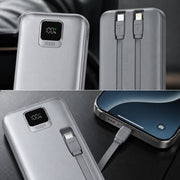 FONENG 10000mAh 22.5W Fast Charging Power Bank with 2 Built-In Cables