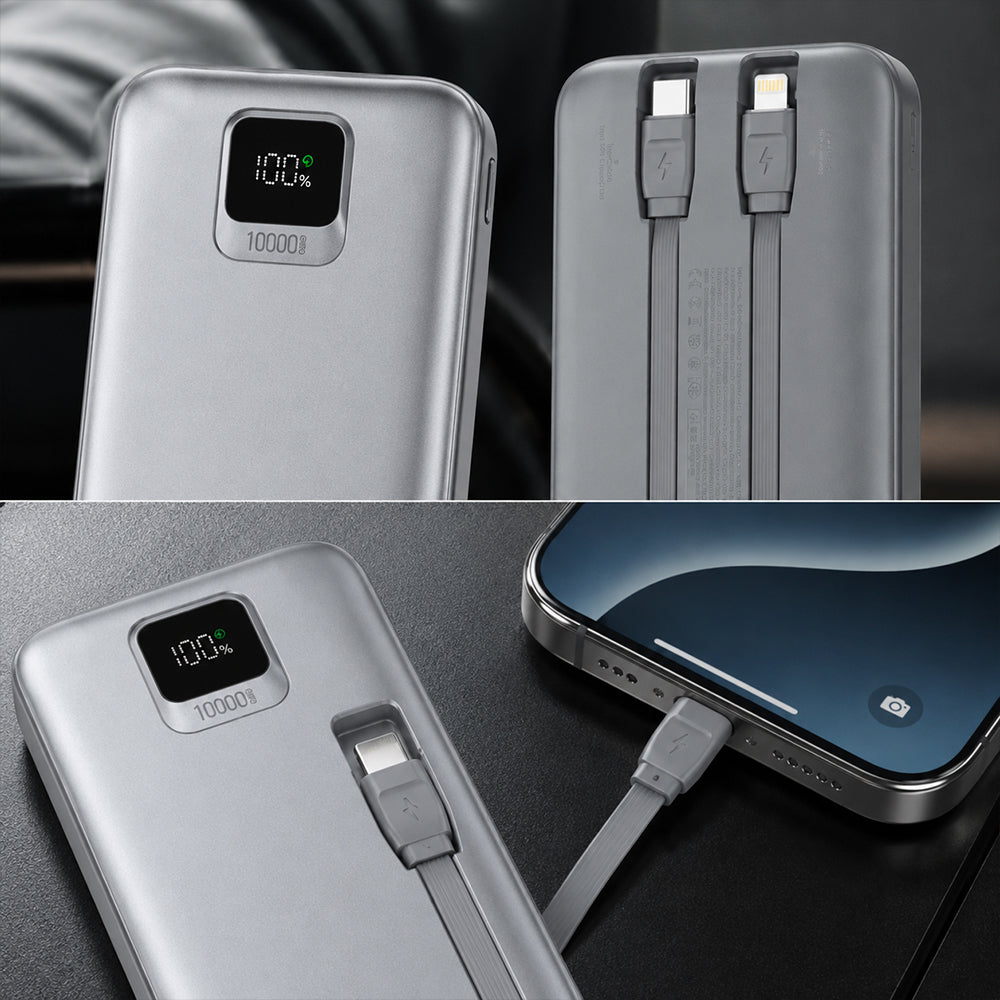 FONENG 10000mAh 22.5W Fast Charging Power Bank with 2 Built-In Cables