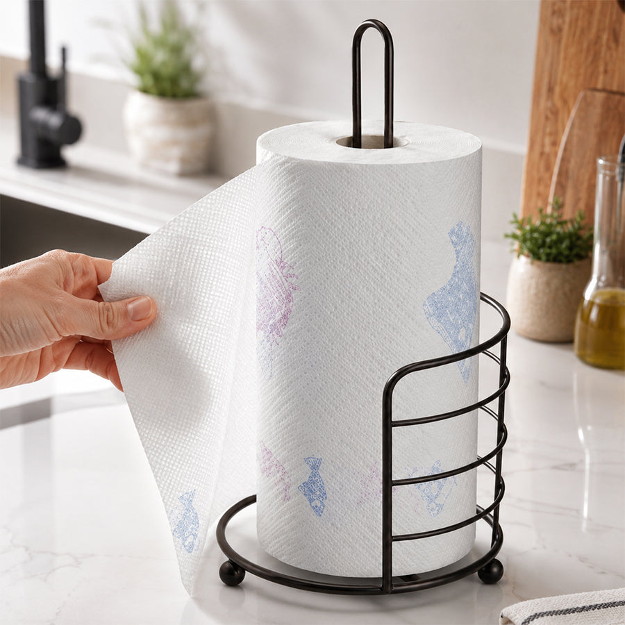 Black Countertop Paper Towel Holder with Freestanding Metal Stand