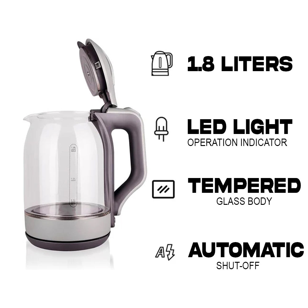 Rising 1.8L Tempered Glass Electric Kettle – 1500W