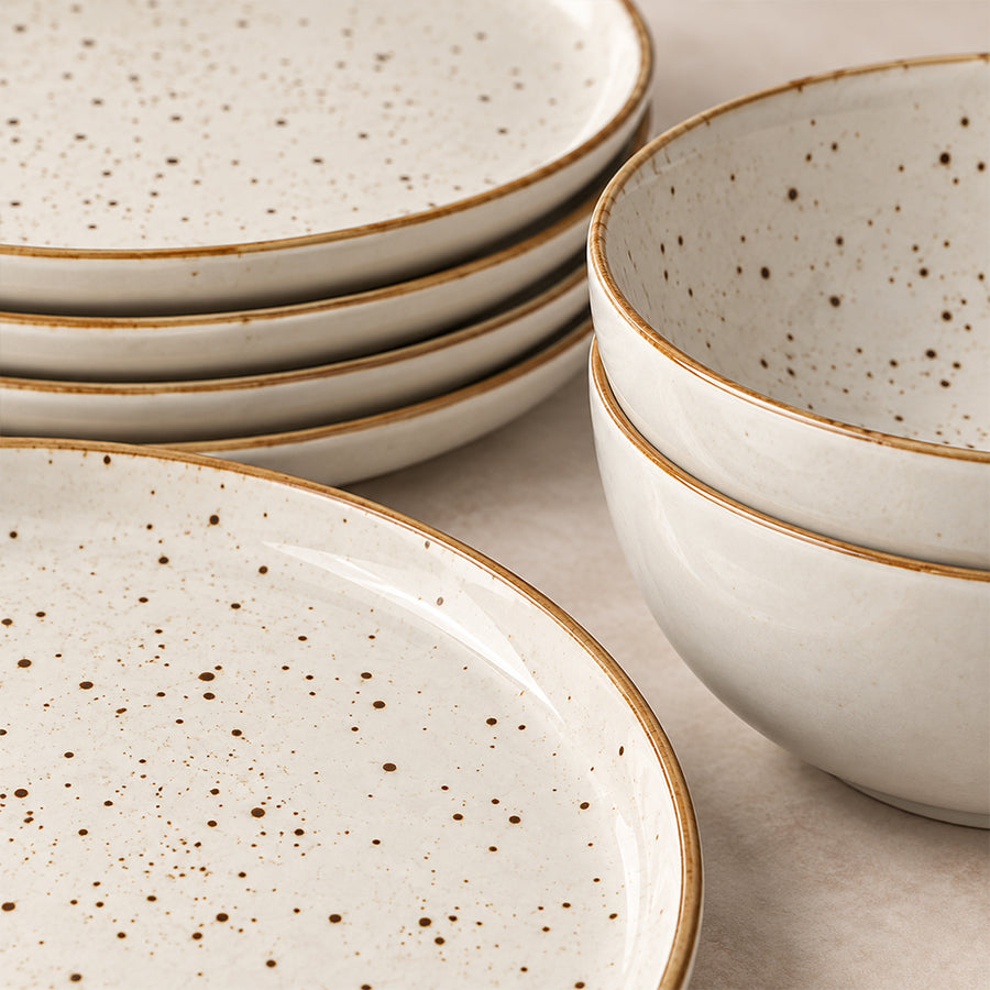12-Piece Ivory Speckled Porcelain Dinnerware