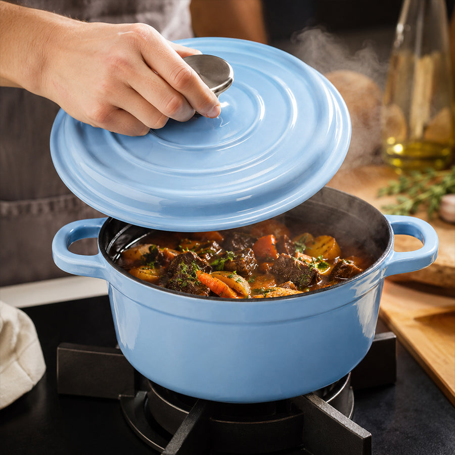 Condere 22cm Light Blue Enamel Cast Iron Pot with Lid