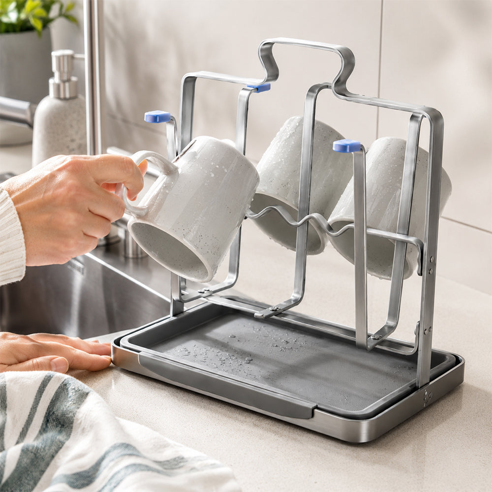 Stainless Steel Cup Drying Rack with Drip Tray for Kitchen Counter