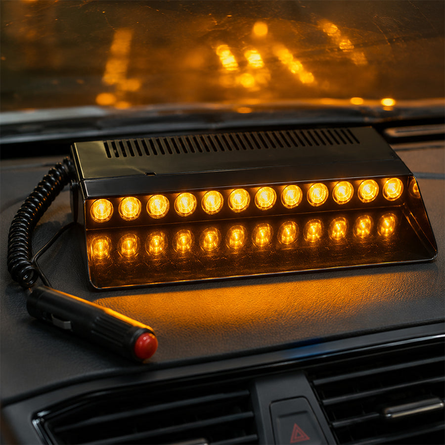 12 LED Multifunctional Dashboard Strobe Warning Light for Cars - Black