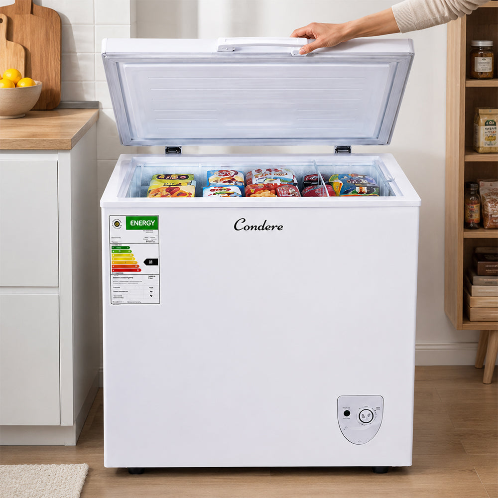 Condere 136L Compact Chest Freezer with Top-Opening Lid - White