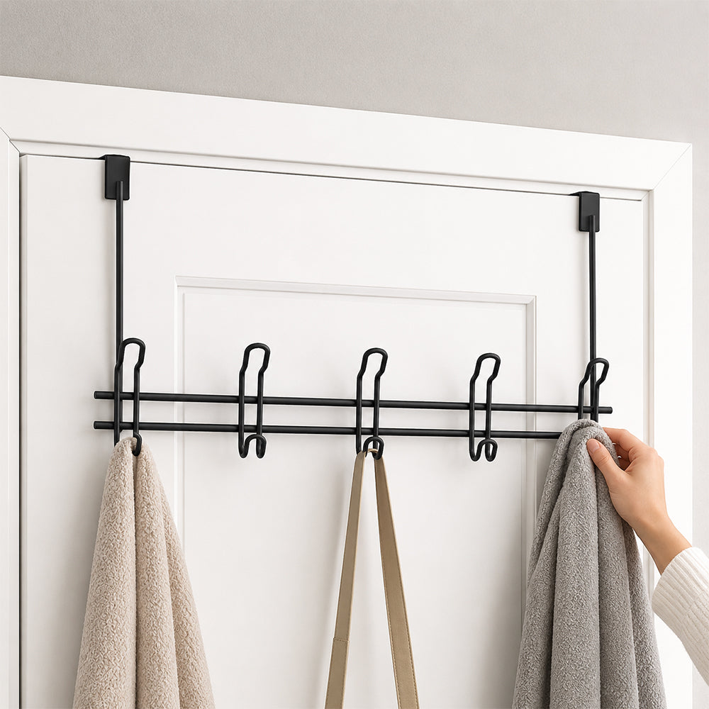 Over-the-Door Iron Hanger Rack with 4 Double Hooks - Black