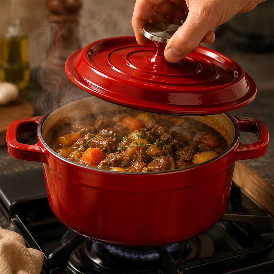 Condere 20cm Red Enamel Cast Iron Pot with Lid
