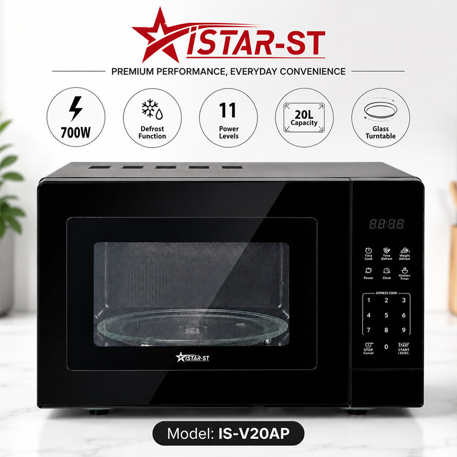 iStar-ST 20L Digital Microwave Oven 700W with Defrost Function - Black
