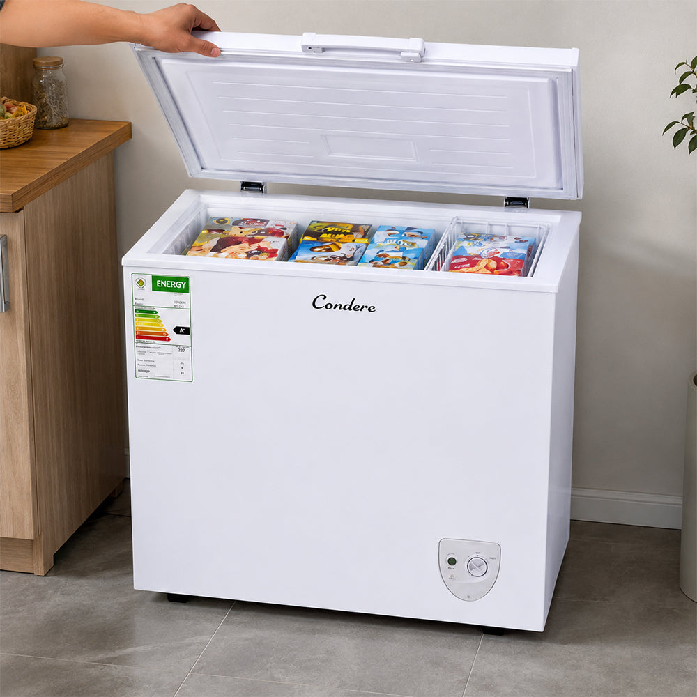 Condere 227L Chest Freezer with Top-Opening Lid - White