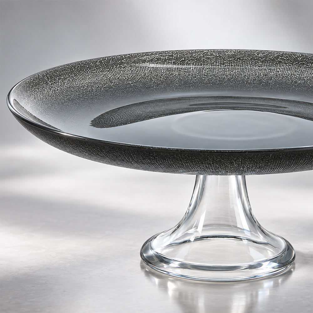 Smoky Grey Glass Pedestal Cake Stand - 28cm