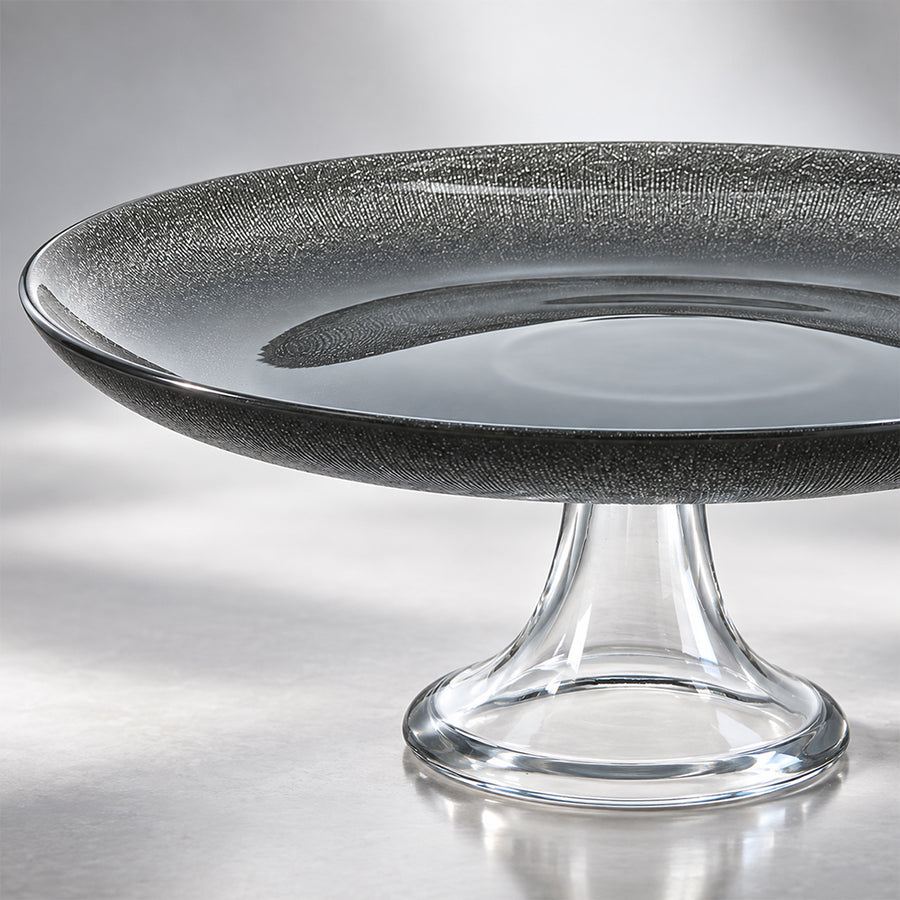 Smoky Grey Glass Pedestal Cake Stand - 28cm