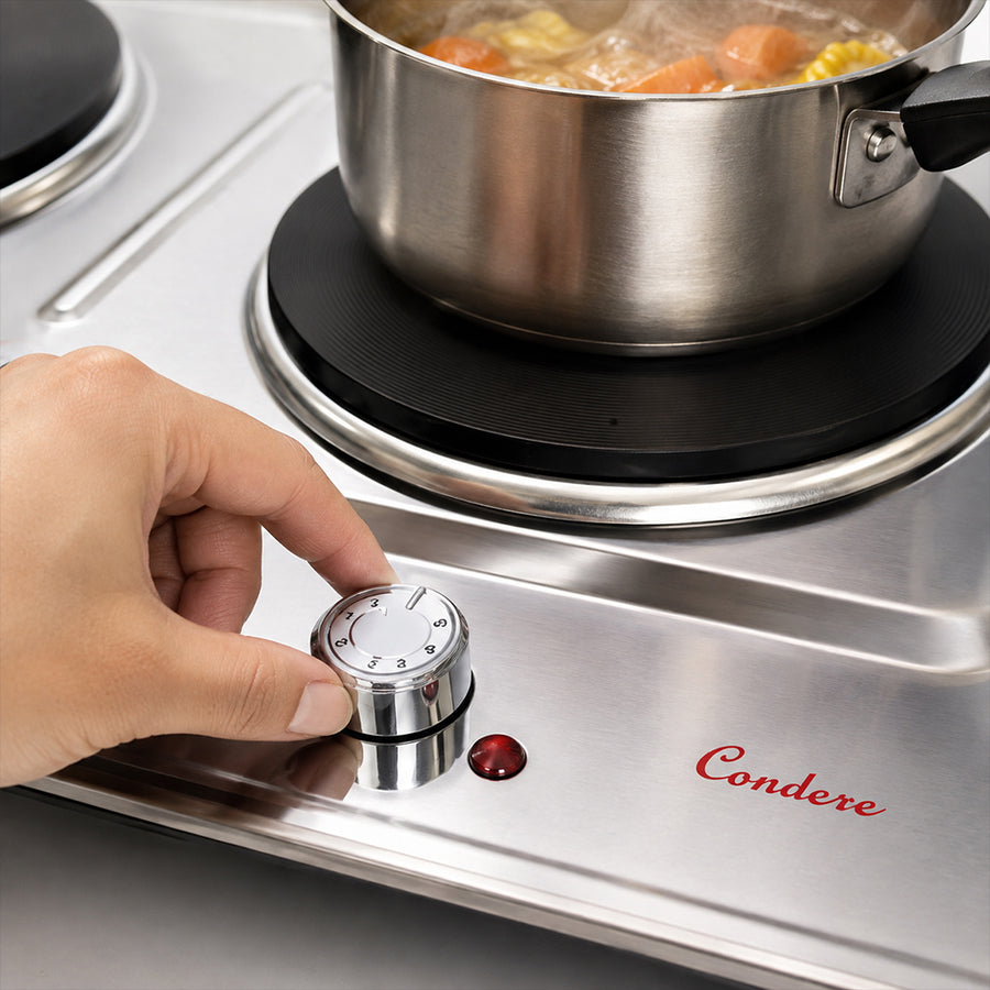 Condere Double Hot Plate Electric Stove with Adjustable Heat Controls