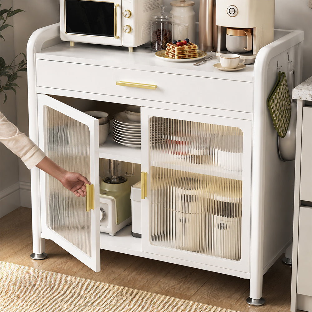 White Kitchen Pantry Cabinet with Drawer & Adjustable Shelves - 80cm