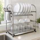 3-Tier Stainless Steel Dish Drying Rack Kitchen Storage Stand - Silver