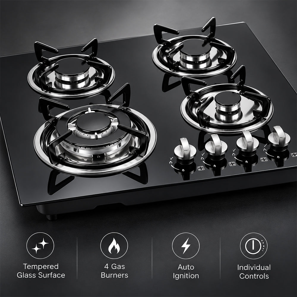 XMY Built-In Tempered Glass 4-Burner Gas Stove