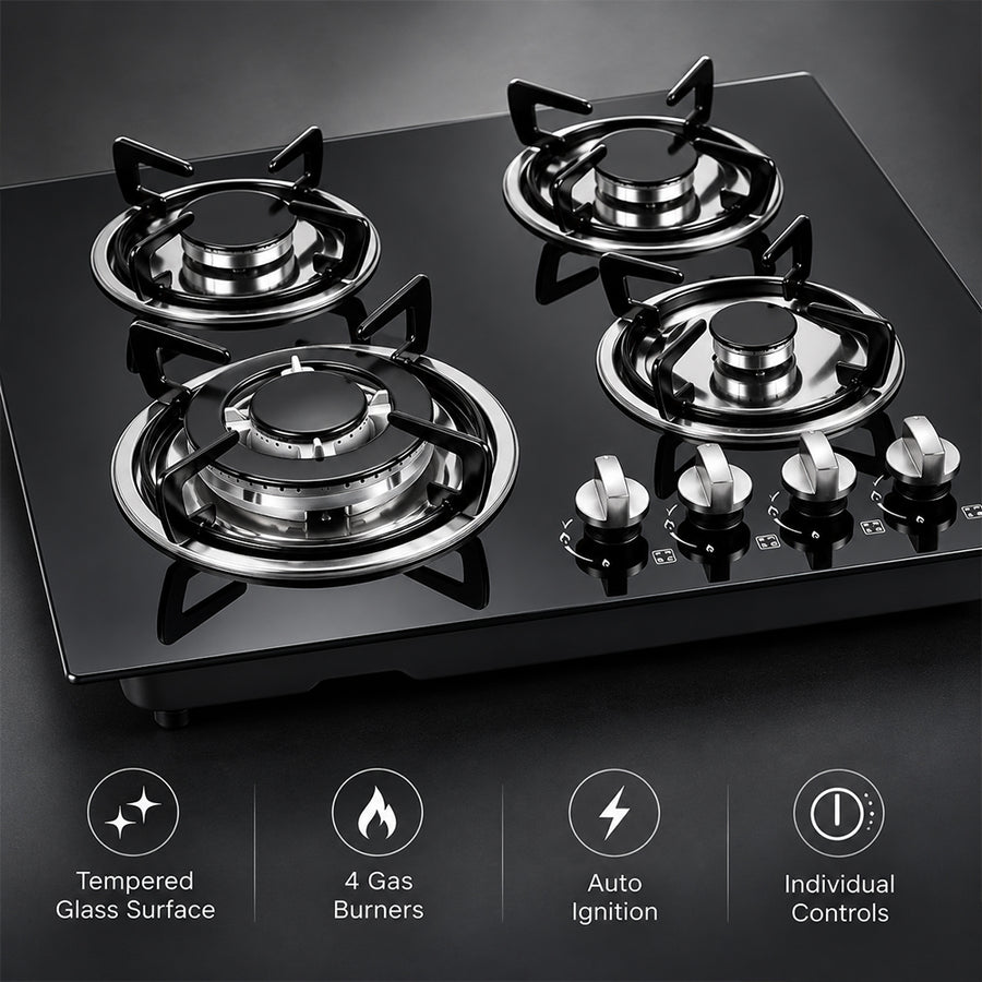 XMY Built-In Tempered Glass 4-Burner Gas Stove