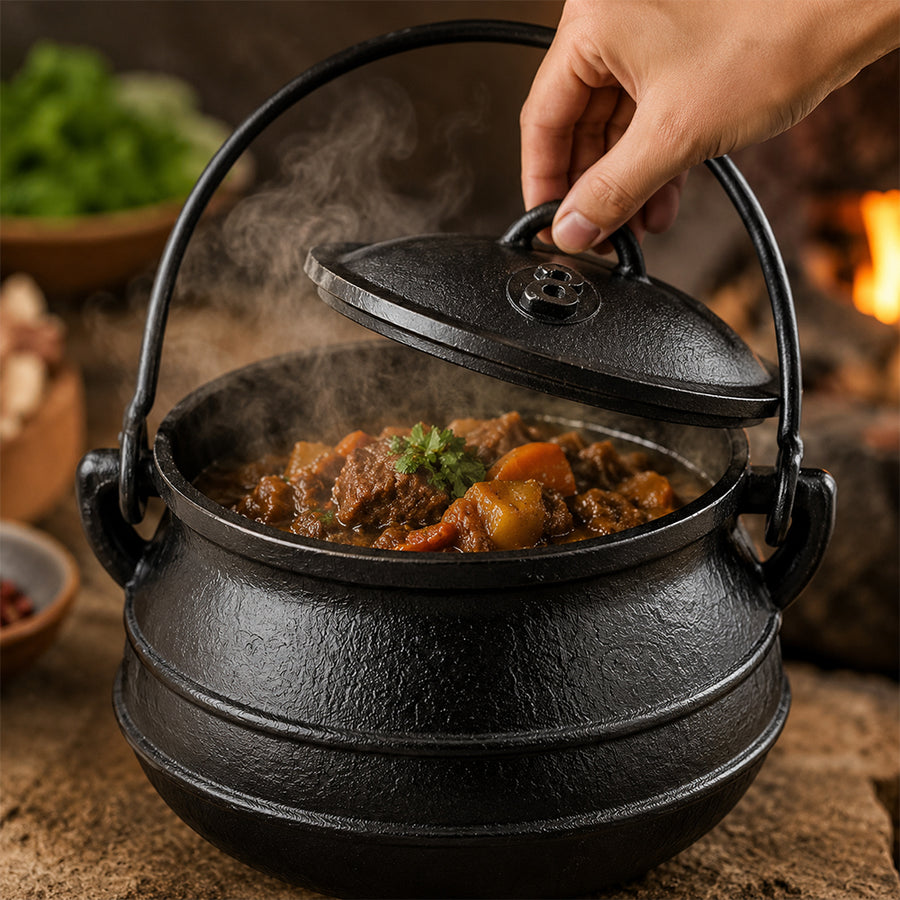 Condere Size 3 Black Cast Iron Cooking Pot with Lid - 7.8L