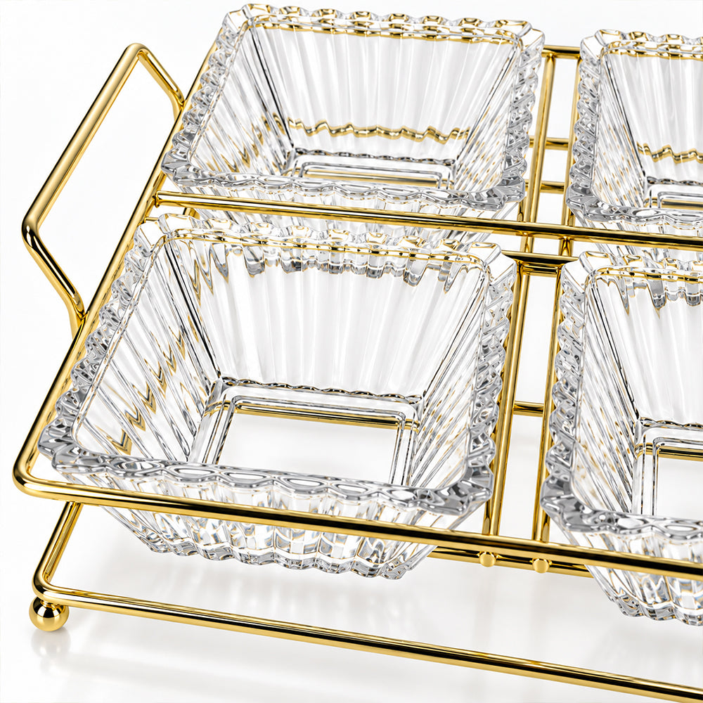 5-Piece Glass Serving Bowl Set with Metal Stand - 250ml