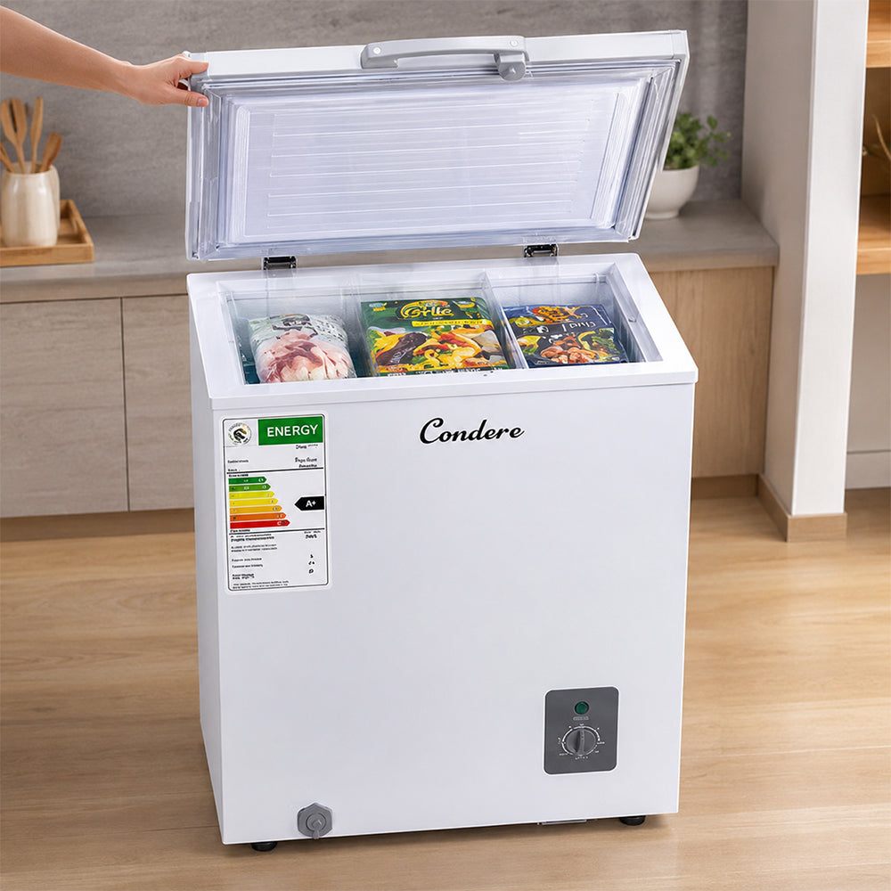 Condere 95L Compact Chest Freezer with Top-Opening Lid - White