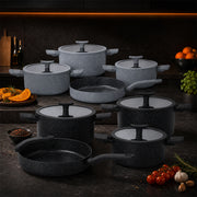 11-Piece Granite Cookware Set with Glass Lids and Cooking Utensils