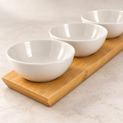 4-Piece Bamboo Tray & Ceramic Serving Bowl Set