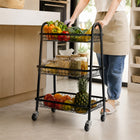 3-Tier Steel Rolling Storage Cart with Wheels – Multi-Purpose Kitchen Utility Trolley - Black