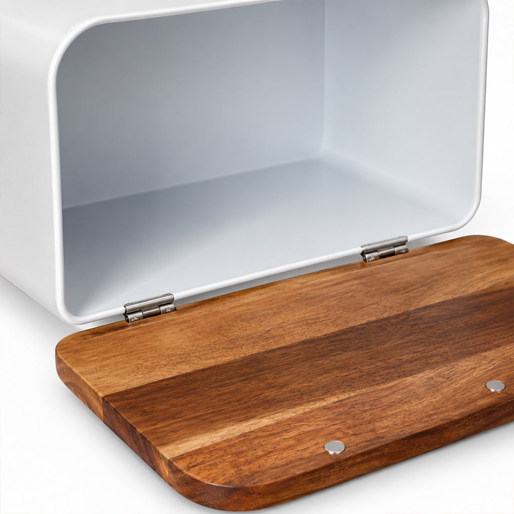 Stainless Steel Bread Bin with Wooden Lid 35.4cm