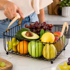 Rectangular Metal Fruit Basket with Wooden Handles - Black