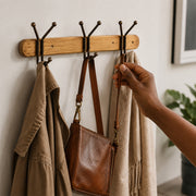 Wood & Iron 4-Hook Wall Coat Rack for Keys, Bags & Towels