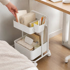 2-Tier Rolling Storage Trolley with Side Holder - White