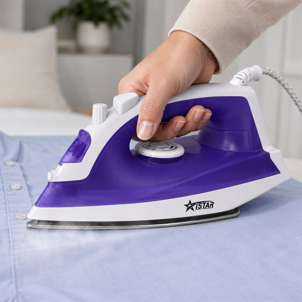 iStar 1600W Steam Iron with Non-Stick Soleplate & Burst Steam - Purple & White