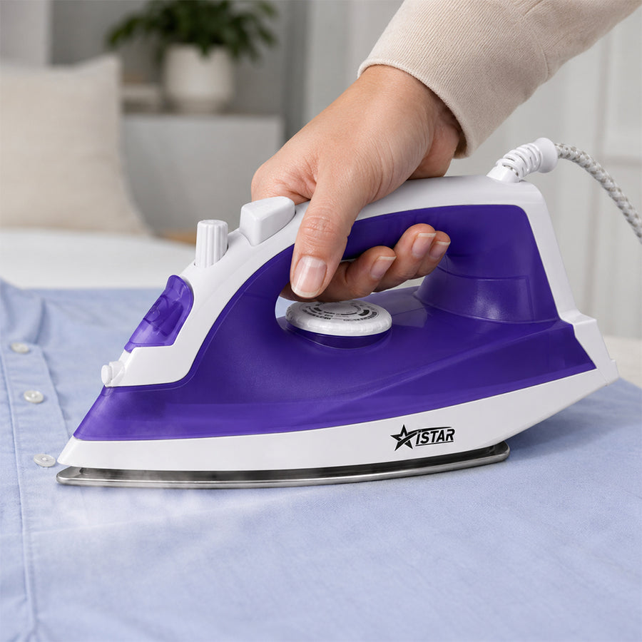 iStar 1600W Steam Iron with Non-Stick Soleplate & Burst Steam - Purple & White