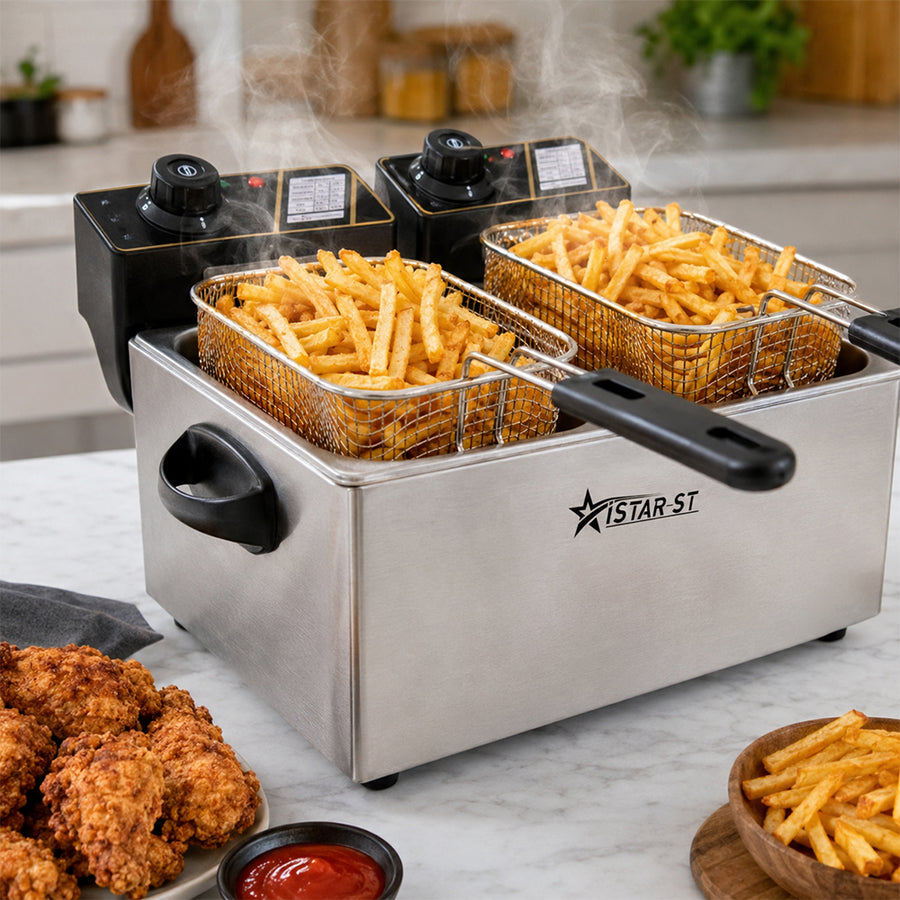 8L Dual Basket Electric Deep Fryer 3000W with Adjustable Temperature Control