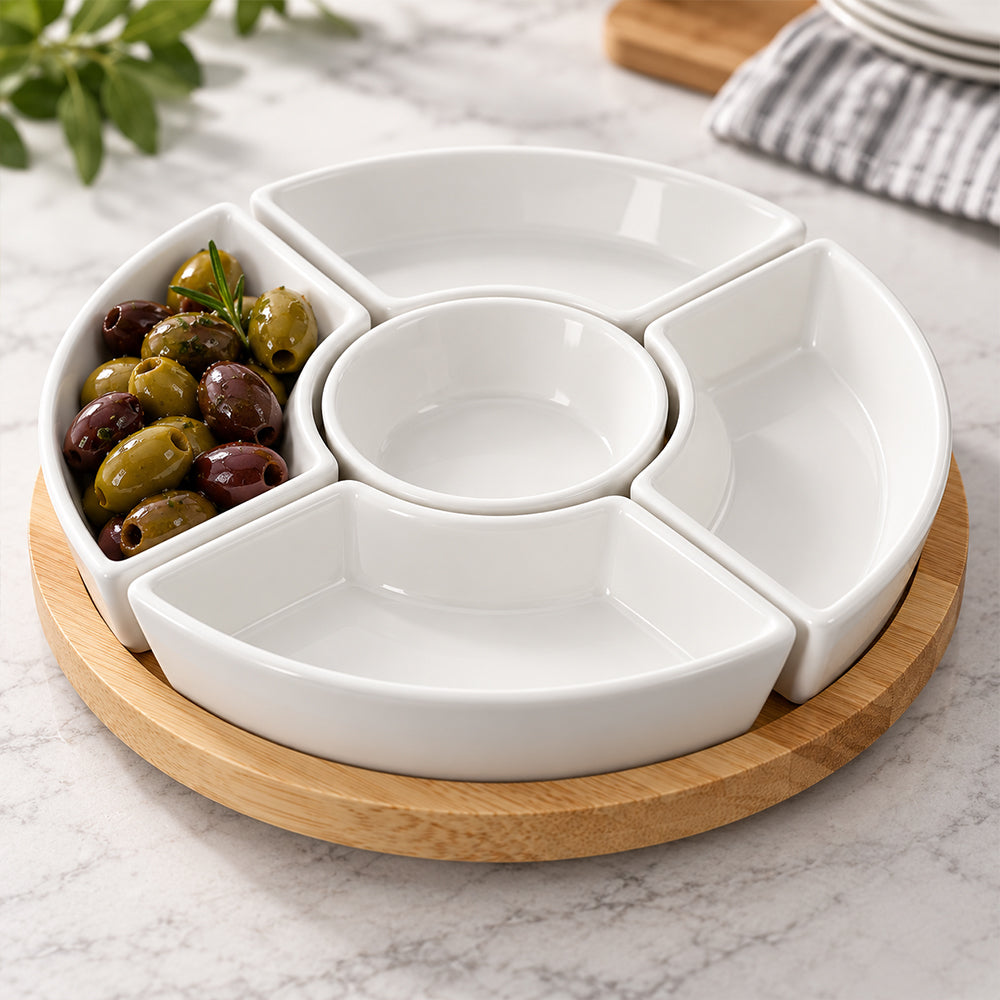 6-Piece Bamboo Lazy Susan Snack Platter Set - 22cm