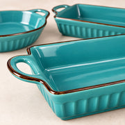 3-Piece Turquoise Ceramic Casserole Bakeware Set