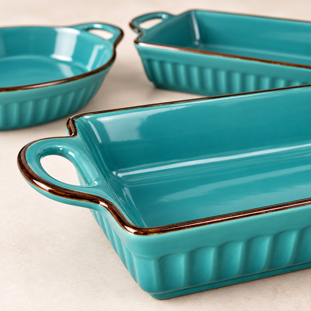 3-Piece Turquoise Ceramic Casserole Bakeware Set