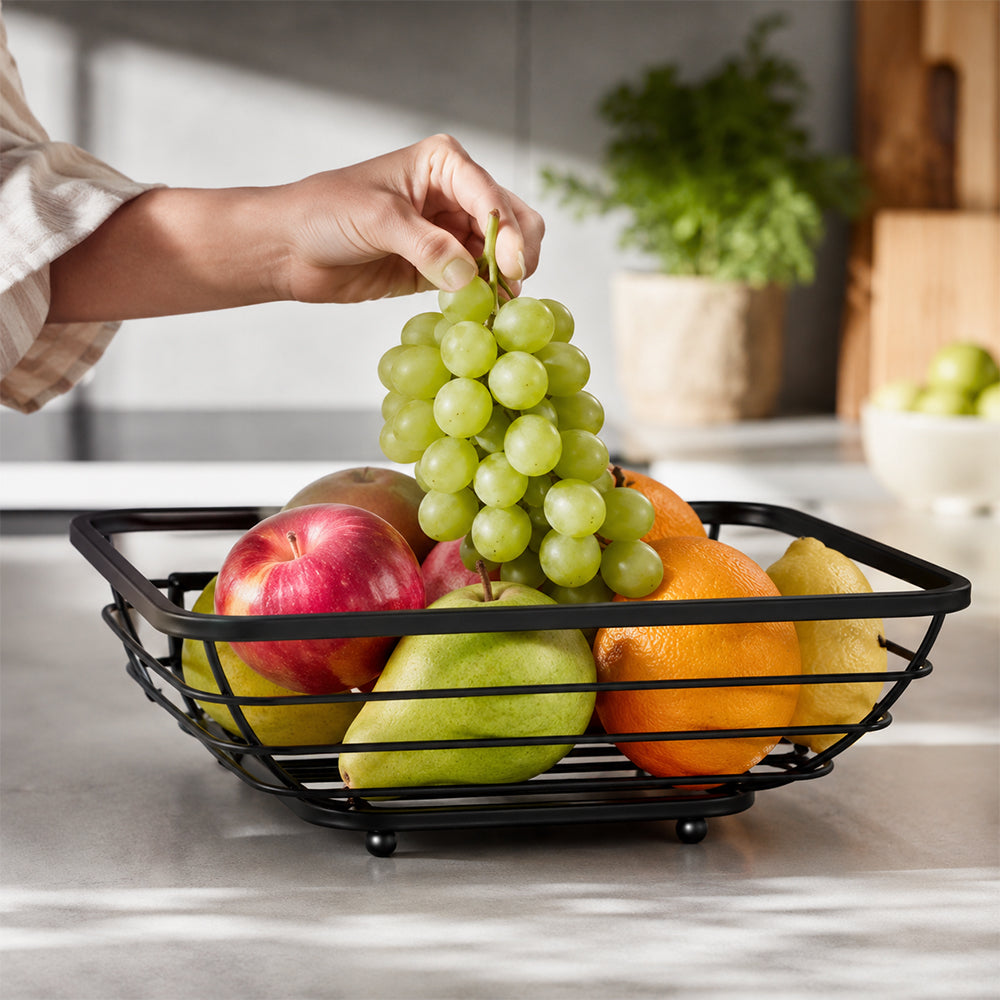 Rectangular Metal Fruit Basket for Kitchen Countertop - Black