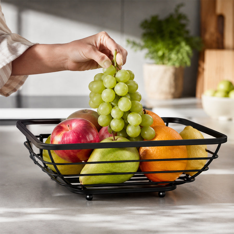 Rectangular Metal Fruit Basket for Kitchen Countertop - Black