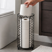 Freestanding Toilet Paper Roll Holder with Storage Stand - Black