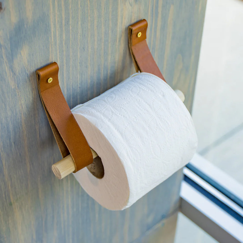 Bamboo & Faux Leather Toilet Paper Holder