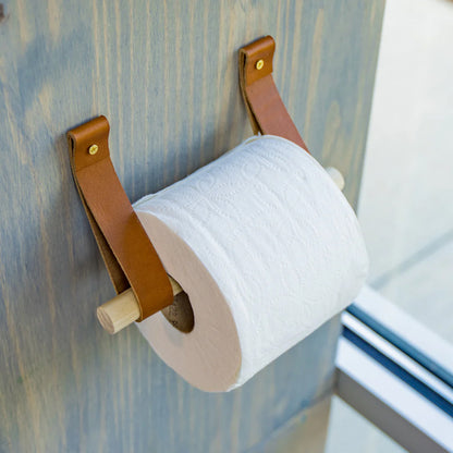 Bamboo & Faux Leather Toilet Paper Holder