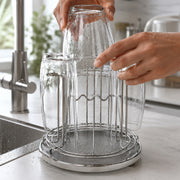 Round Stainless Steel Cup Drying Rack with Drip Tray for Glasses & Mugs